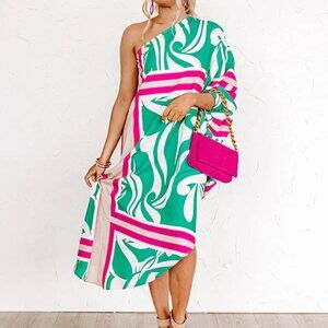 One-Shoulder Tropical look Dress